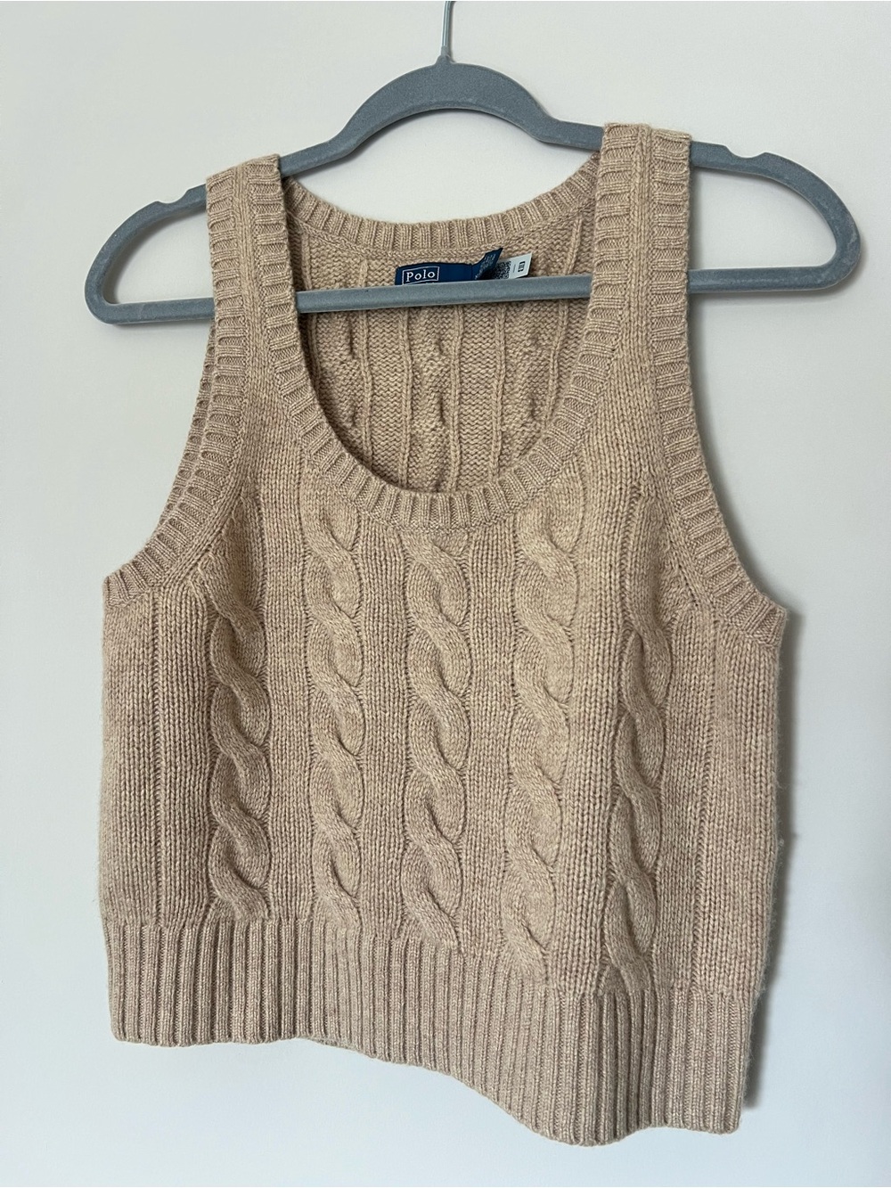 Cable Wool Cashmere Sleeveless Sweater in Oatmeal Heather
Polo Ralph Lauren